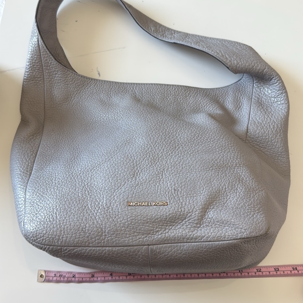 Michael Kors Shoulder Bag Purse Vintage Ergo Hobo Pebbled Gray Leather Tote Rare - Picture 6 of 11